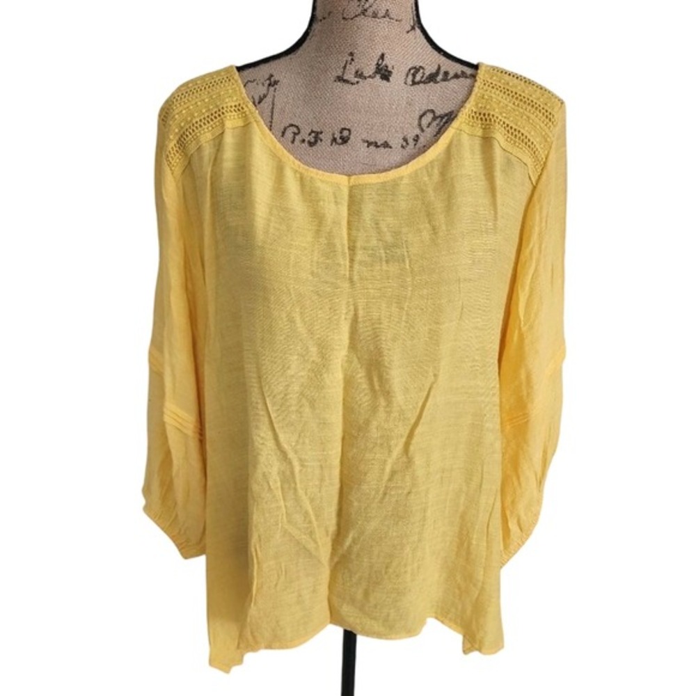 Hope & Harlow Woman‎ Yellow Crochet Lace Shoulder 3/4 Sleeve Blouse Plus Size 3X
